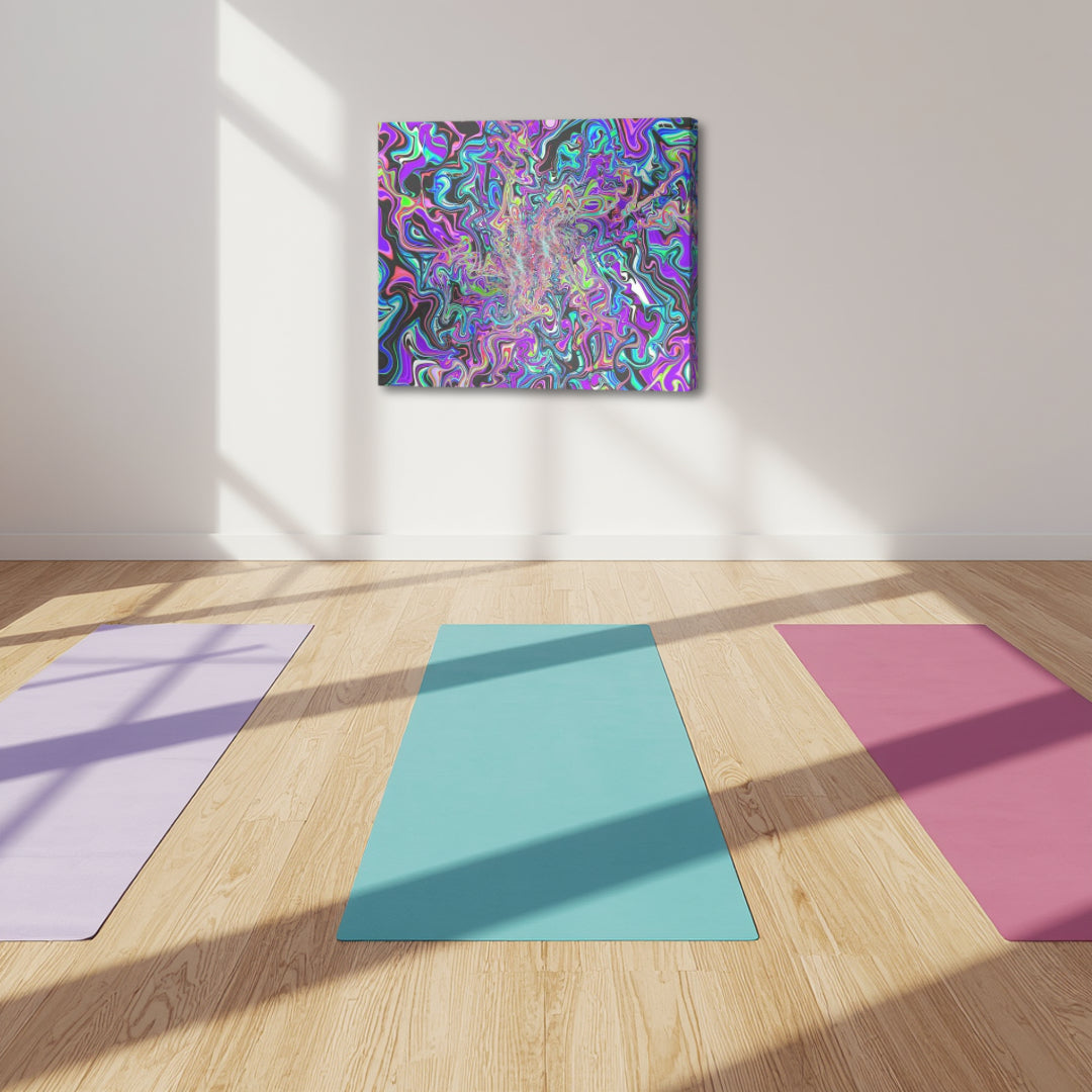 Behind the Event Horizon by Patrick Zion placed in a serene meditation space with soft light and minimal decor, enhancing a contemplative atmosphere through intricate fractal flow.