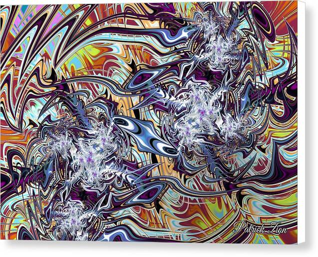 Ethereal Flux – visionary abstract wall art by Patrick Zion, white edge version featuring swirling fractal waves of light and motion, expressing the transcendence of form and the dance of cosmic energy.