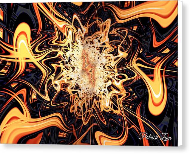 Flames of the Abyss – spiritual fractal canvas print by Patrick Zion, white edge version depicting explosive waves of light and color symbolizing transformation through fire.