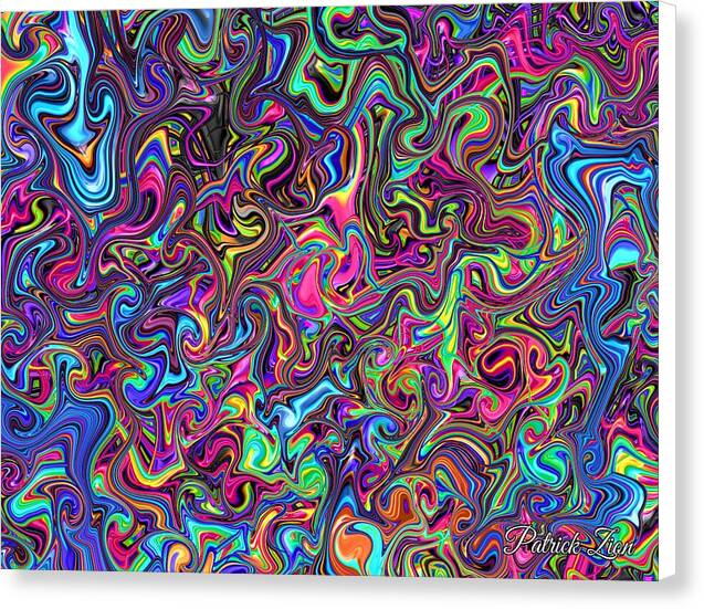 Liquid Color Dreamscape – vibrant psychedelic wall art by Patrick Zion, white edge version showcasing flowing liquid rainbow patterns and luminous abstract swirls symbolizing joy, freedom, and imagination.