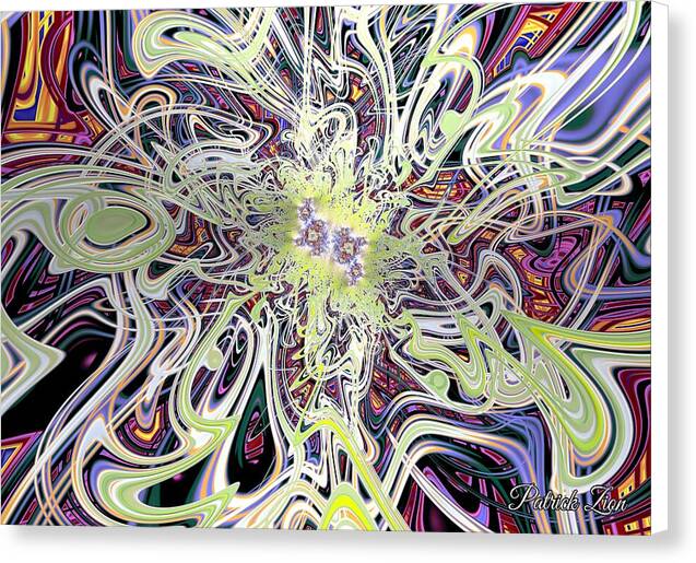 Radiant Burst of Infinity – visionary abstract fractal canvas art by Patrick Zion, white edge version showing luminous waves of energy spiraling outward in a radiant dance of color and motion.