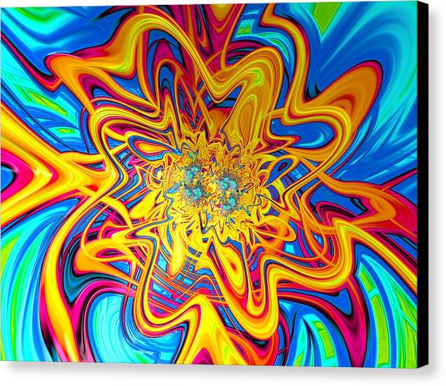 Loony – vibrant psychedelic fractal art by Patrick Zion, black edge version bursting with swirling neon colors of yellow, blue, and red radiating pure creative energy.