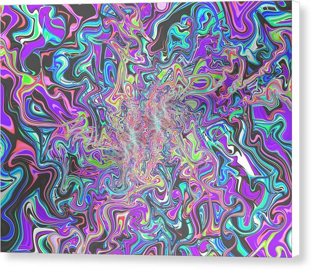 Behind the Event Horizon – psychedelic fractal canvas print by Patrick Zion, white edge version depicting a mesmerizing swirl of pink, turquoise, and violet waves evoking the beauty and mystery of the unknown.