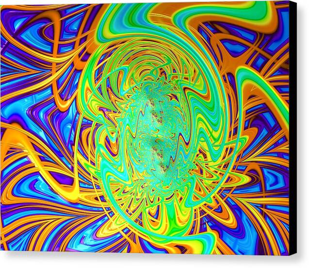 Dopey – psychedelic fractal swirl art by Patrick Zion, black edge version with vivid neon waves of orange, blue, and green spiraling into hypnotic energy flow.
