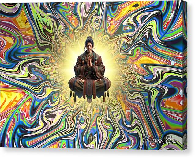 Ethereal Resonance – visionary abstract art print by Patrick Zion, mirrored edge version symbolizing balance between inner peace and cosmic vibration through fractal light and sacred color.