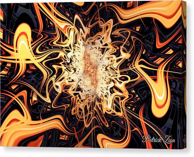 Flames of the Abyss – visionary abstract fractal print by Patrick Zion, mirrored edge version illustrating the dance between destruction and rebirth within the eternal flame.