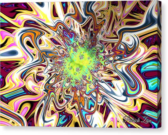 Glimpse of Timelessness – spiritual fractal canvas art by Patrick Zion, mirrored edge version capturing a kaleidoscopic burst of color and motion representing consciousness suspended in eternal flow.