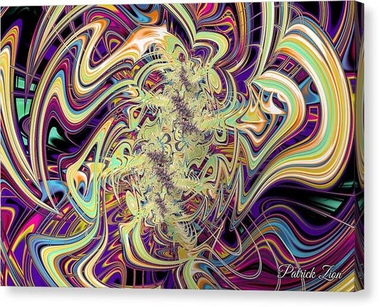 Hearing Colors and Seeing Sounds – abstract psychedelic canvas print by Patrick Zion, mirrored edge version showcasing hypnotic fractal shapes and vivid motion expressing the harmony between color, vibration, and consciousness.