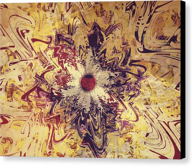 High Noon: Cosmic Sunburst – psychedelic fractal canvas art by Patrick Zion, black edge version featuring a radiant sun-like explosion of gold, red, and violet energy patterns symbolizing divine illumination and cosmic awakening.