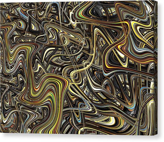 Interdimensional – visionary fractal art by Patrick Zion, mirrored edge version showcasing endless golden and black swirls merging into a hypnotic web of multidimensional energy.