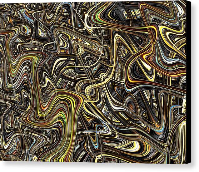 Interdimensional – abstract fractal energy art by Patrick Zion, black edge version featuring golden and bronze streams weaving through a labyrinth of light, symbolizing the hidden pathways between dimensions.