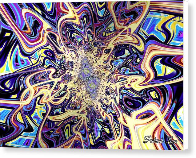 Psychedelic Vortex – abstract fractal canvas print by Patrick Zion, white edge version capturing a kaleidoscopic whirl of vibrant patterns reflecting the rhythm of universal flow and creative expansion.
