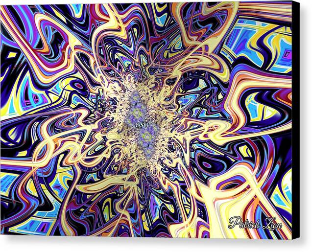 Psychedelic Vortex – radiant fractal art by Patrick Zion, black edge version portraying a swirling explosion of color and motion symbolizing the infinite energy of consciousness in constant transformation.