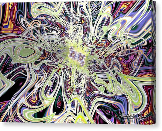 Radiant Burst of Infinity – trippy psychedelic canvas print by Patrick Zion, mirrored edge version illustrating a dazzling fractal explosion symbolizing timeless energy, unity, and divine expansion.