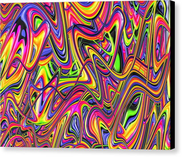 Rainbow Bright – vibrant psychedelic fractal canvas art by Patrick Zion, black edge version filled with fluid rainbow colors, bold energy, and hypnotic abstract motion.