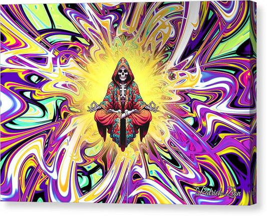 Rest in Peace – visionary fractal meditation art by Patrick Zion, mirrored edge version merging life, death, and consciousness in a luminous explosion of radiant color and cosmic calm.