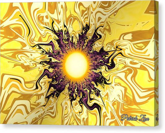 Solar Flare Essence – visionary fractal canvas art by Patrick Zion, mirrored edge version capturing a solar explosion of divine fire and transcendent energy emanating from the heart of creation.