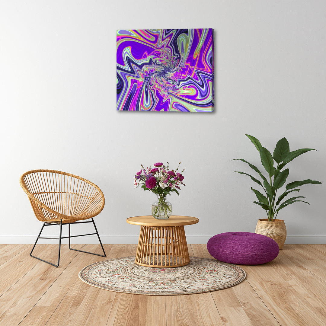 Street Stylez by Patrick Zion in a cozy boho setting, highlighting fluid fractal motion in purple and pastel tones that blend urban expression with artistic calm.