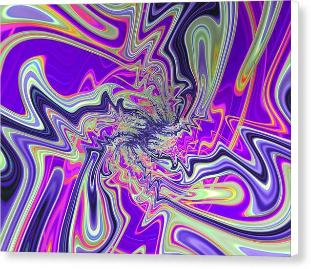 Street Stylez – trippy abstract canvas print by Patrick Zion, white edge version blending vibrant violet, green, and yellow fractal waves inspired by street art and visionary design.
