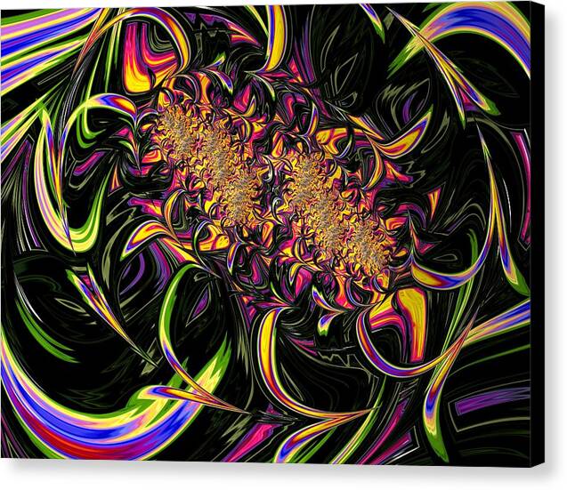 Tutti Frutti – psychedelic fractal art by Patrick Zion, black edge version featuring a vibrant fusion of rainbow colors swirling around a golden fractal core on a deep dark background, symbolizing the ecstatic dance of energy and life.