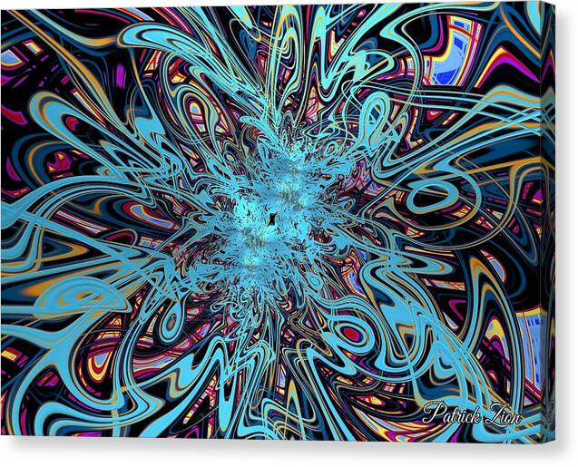 Vibrant Cosmic Swirl – fractal art canvas print by Patrick Zion, mirrored edge version depicting a radiant, multidimensional spiral of color and energy, blending psychedelic abstraction with cosmic geometry.