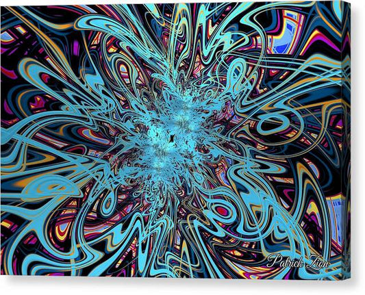 Vibrant Cosmic Swirl – fractal art canvas print by Patrick Zion, mirrored edge version depicting a radiant, multidimensional spiral of color and energy, blending psychedelic abstraction with cosmic geometry.